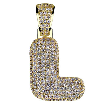 

Usable 24K Gold With Diamond Hip Hop Unisex Bubble 26 Letters Pendant Necklace Iced Out Men Cuban Gold Chain Necklace