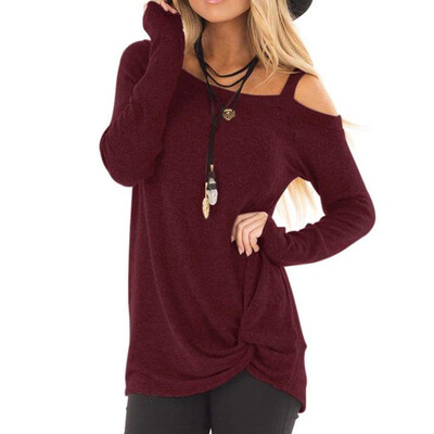 

Nomeni Womens Casual Soft Long Sleeves O Neck Knot Side Twist Blouse Top T-Shirt