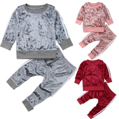 

Toddler Kids Baby Girls Velvet Sweater Tops Long Pants Outfits Clothes Tracksuit