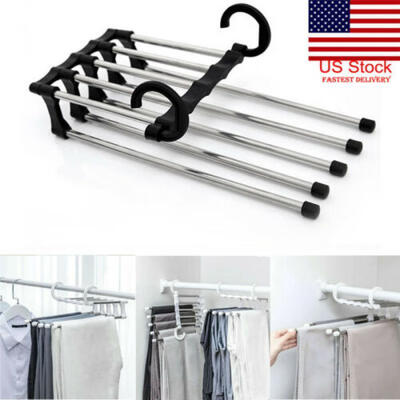 

US Pant rack shelves 5in1 Stainless Steel Multi-functional Wardrobe Magic Hanger