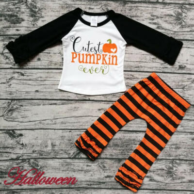 

US Infant Baby Girl Halloween Clothes Pumpkin Tops T-shirtLeggings Pants Outfit