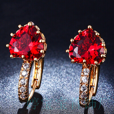 

Women earrings rose gold plated red crystal heart stud earring jewelry