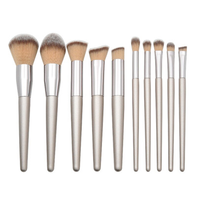 

〖Follure〗10Pcs Beige Conical Handle Grey Mouthpiece And Wooden Handle Makeup Brush Set