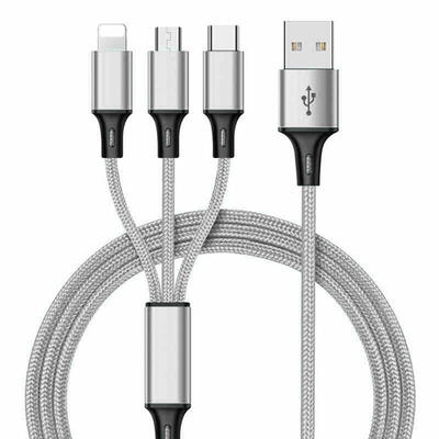 

3-in-1 Fast Charging Cord 28A Charging And Syncing Cable For IPHONE HTC Huawei-12m