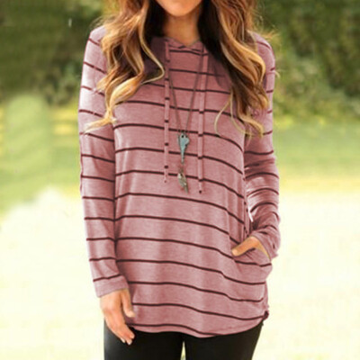 

Tailored Womens Fall Fashion Stripe Printed Long Sleeved With Hat Sweatshirt Blouse