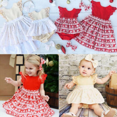 

Merry Christmas Baby Girls Toodler Kids Xmas Lace Romper Dress Party Dresses