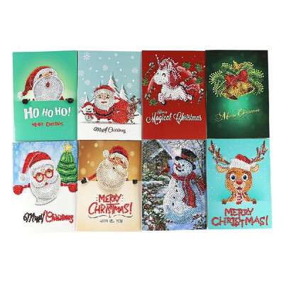

5D Diamond Painting Christmas Cards Diamond Embroidery Birthday Paper DIY Greeting Postcards Cartoon Craft Kids Gift 8PCS