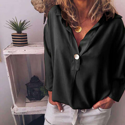 

Women Solid Color Loose Tee Shirts Tops Ladies Long Sleeve Casual Blouse Plus