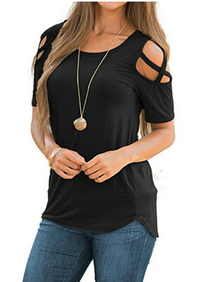

Summer Womens Cold Shoulder Short Sleeve Tops Blouse Ladies Summer T-Shirt Tops