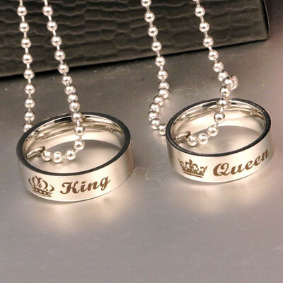

New Stainless Steel King Queen His&Her Promise Ring Necklace Matching Love Couple Necklace Gifts