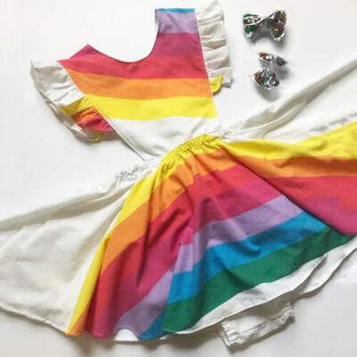

Rainbow Girls Princess Dress Kid Baby Party Tulle Tutu Romper Dress Sundress