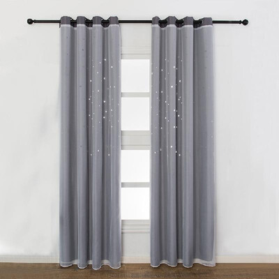 

Blackout Curtains Star Shape Hollow Double Layer Cloth Yarn Combination Thermal Insulating Room Darkening Curtains 39"X98