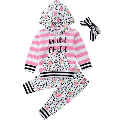 

Newborn Infant Kid Baby Girl Floral Hooded TopsLegging Clothes 3pcs Outfits Lot