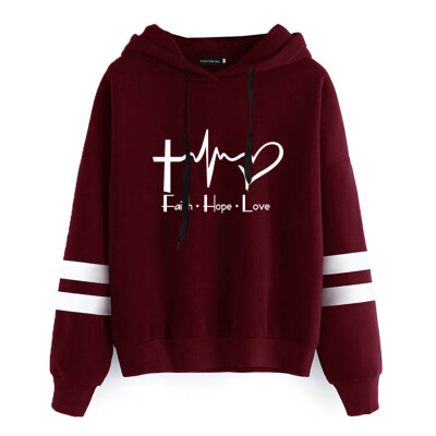 

New Autumn And Winter Women Teen Girl Casual Hoodie Faith Hope Love Printed Hooded Sweatshirt Pullover Tops