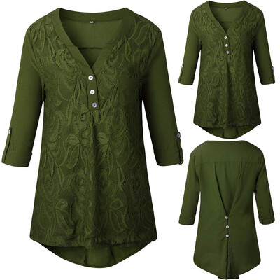 

Nomeni Women Ladies Lace Button T-Shirt Long Sleevel Tops Blouse AGL