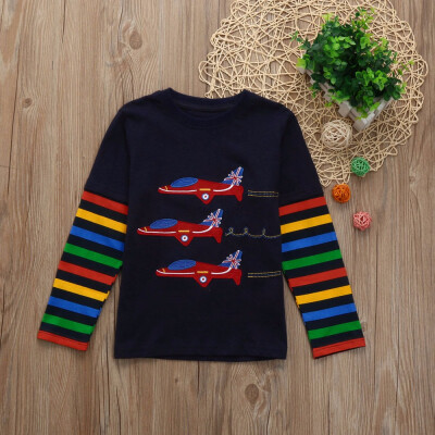 

Child Kid Infant Cartoon Embroidery Striped Tops Blouse T-shirt Outfit Clothes