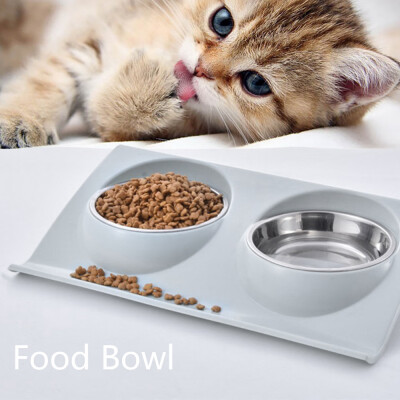 

Double Stainless Steel Bowl for Cat Dog Water&Food Bowls Feeder Drinking Basin To Reduce Cervical Tilt