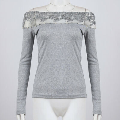 

Beautiful New Women Sexy Solid Lace Cold Shoulder Long Sleeve Slim Blouse Top