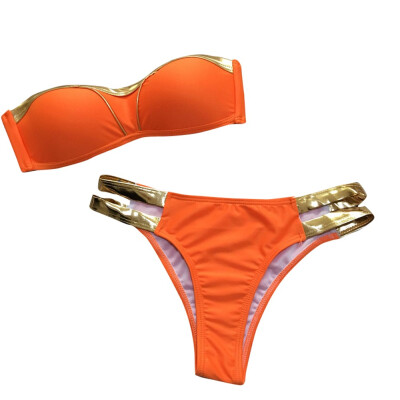 

Roseonmyhand Sexy Bikinis Set Women Gold Stamping Tankini Set Brazilian Swimwear Two-piece