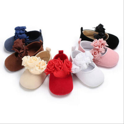 

Newborn 0-18M Girls Baby Crib Shoes Three Flower Soft Sole Anti-Slip Prewalker