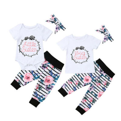 

3PCS Toddler Kids Baby Little Big Sister Floral Tops Romper T-shirt Pants Outfit