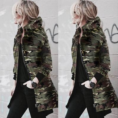 

Roseonmyhand Womens Hooded Long Sleeve Coat Jacket Windbreaker Camouflage Outwear