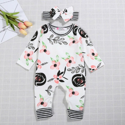 

Cotton Newborn Baby Girl Floral Romper Jumpsuit Bodysuit Headband Outfit Clothes