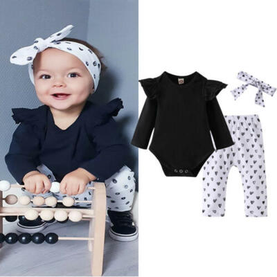 

US Newborn Baby Girl 3PCS Autumn Clothes Cotton Romper JumpsuitPants Outfits