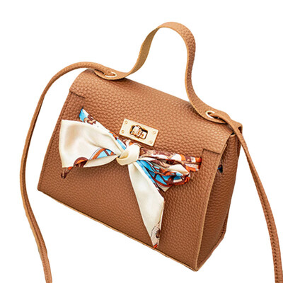 

Ribbon Bow Solid Color Handbag Women Turn Lock Faux Leather Crossbody Sling Bag