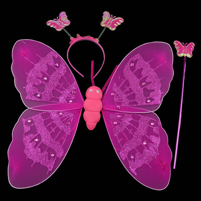 

New Hot 3Pcsset Cosplay Costume Lovely Clothing Princess Kids Girl Butterfly Wing Wand Headband Fairy Christmas Party Dress