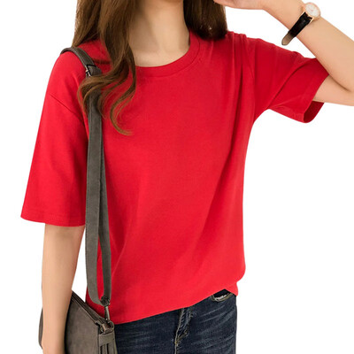 

Women T-Shirts Summer Tee Shirt Women Solid Color Casual Loose Short Sleeve O-Neck Ladies Tees Tops Koran Female T Shirt