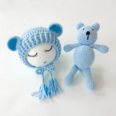 

Newborn Baby Bear Hat Set Girls Boys Photography Crochet Knit Costume