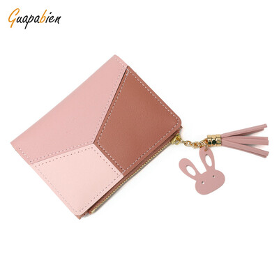 

Guapabien Women PU Leather Color Blocking Short Wallet Lady Card Holder Female Coin Purse