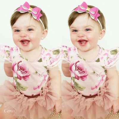 

Summer Clothes Newborn Baby Girl Floral Romper Tulle Skirt Sunsuit Outfit Set UK