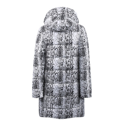 

Toponeto Womens Winter Long Down Cotton Snake Print Parka Hooded Coat Jacket Outwear