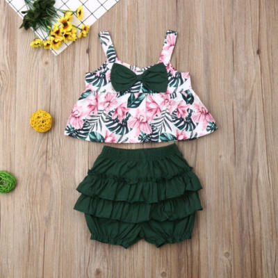 

Summer Toddler Kids Baby Girls Outfit Flower Tops BowShorts Outfits Set Clothes