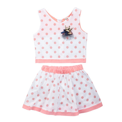 

2Pcs Girls Sleeveless Shirts&Skirt Set Dotted Two-piece Dress Cotton Kids Fashion Clothing Outfits Pink For 3-8T 140CM