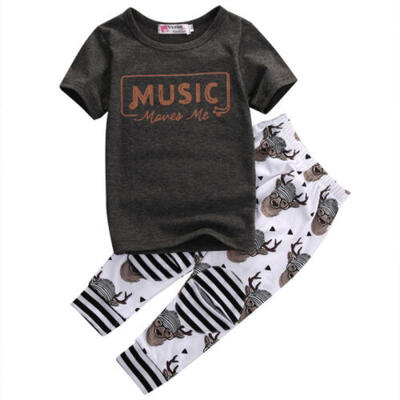 

US Toddler Kids Baby Boy Girl Short Sleeve Clothes Tops T-shirt Pants 2Pcs Set