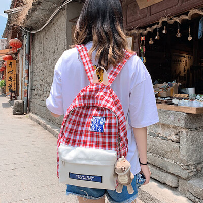 

Mm-hmm Plaid bf wind ancient feeling bag female Korean high school ins wind simple Mori junior high school backpack