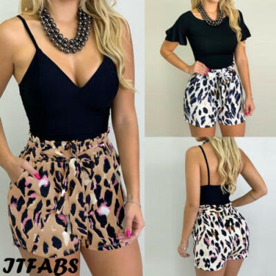 

2019 Women Summer Shorts Leopard High Waist Bandage Beach Shorts Pants Trouser