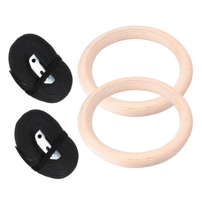 

Greensen 1 Pair Wooden Professional Gymnastic Rings Gym Fitness Strength Training with Polyester Straps