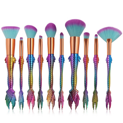 

Toponeto New Arrival 10Pc Mermaid Foundation Eyeshadow Contour Eye Lip Makeup Brushes Set