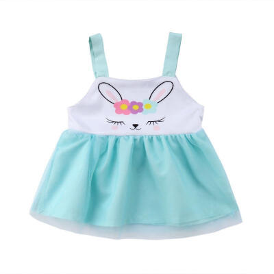 

Newborn Kids Girls Floral Bunny Dress Party Sling Dress Lace Tutu Mesh Dresses Clothes Summer