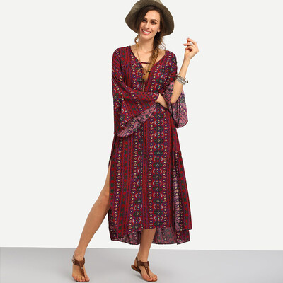 

Tailored Women Fashion Long Sleeve Blouse Casual V Neck Printed Dress
