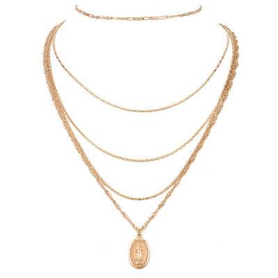 

Tocona Bohemia Multi Layered Pendant Necklace Gold Color Madonna Statue Pendants Charming Link Chains Fashion Necklace 6139