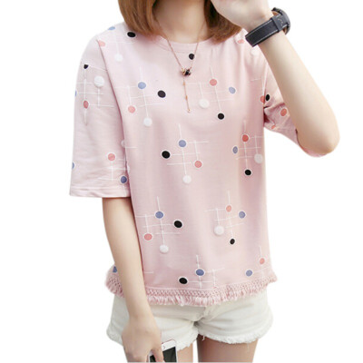 

Summer Polka Dot T-Shirt Women Loose Casual Tops Women Short Sleeve O-Neck Tee Shirt