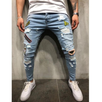 

Fashion Men´s Distressed Ripped Jeans Blue Denim Pants Slim Skinny Fit Trousers Hot Sale