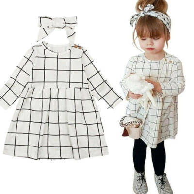 

1-6Y Princess Toddler Kid Baby Girl Plaid Dress Party Casual Cotton Tutu Dresses