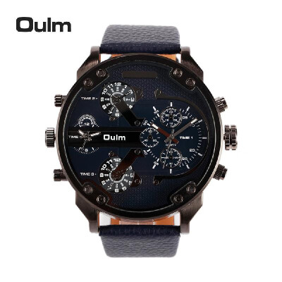 

Oulm Brand Fashion Dual Time Display Big Dial Men Quartz Watch 3ATM Water-resistant High-quality PU Leather Mans Casual Wristwatc