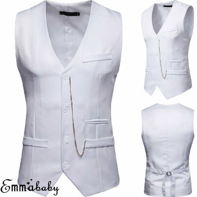 

Men Formal Casual Business Vest Suit Slim Double-Breasted Waistcoat Coat NEW